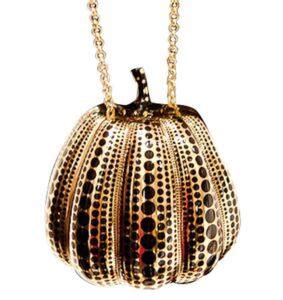 kusama pumpkin minaudiere jewel bag:|yayoi kusama pumpkin minaudiere.